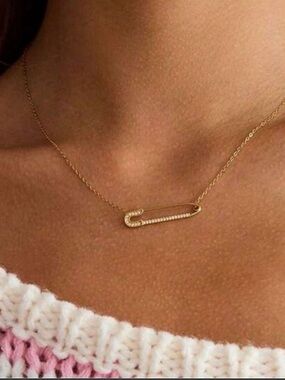 Anthropologie Gold Safety Pin Pendant Necklace